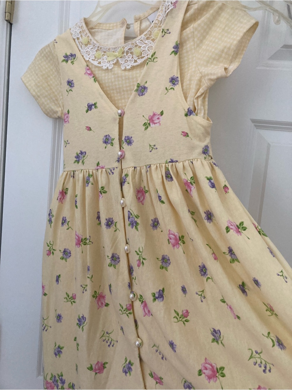 Speechless Yellow Floral Dress with Lace Collar size 8 girls pinafore